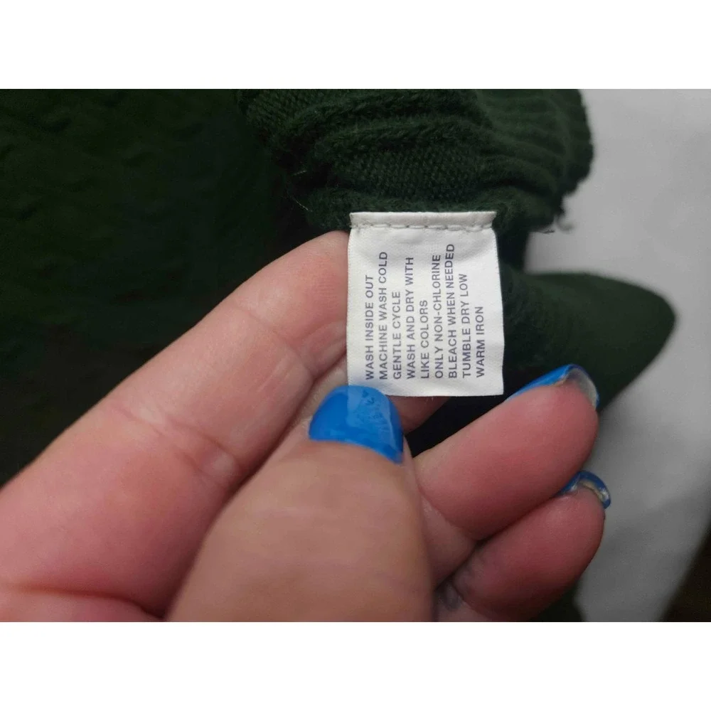 Gap Womens Green Cable Knit Crew Neck Longline Sweater Size Large Forest Green